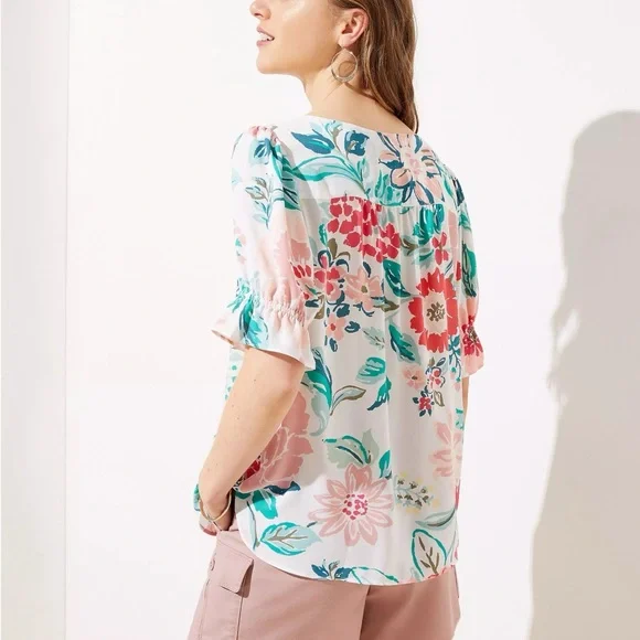 LOFT Floral Flutter V-Neck Top - Picture 2 of 6